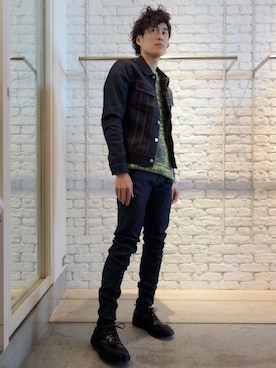 「JOHN LAWRENCE SULLIVAN（ジョンローレンスサリバン）のアイテム（デニムジャケット）」を使った、ONEPAIRさん（メンズ・173cm）の秋コーディネート