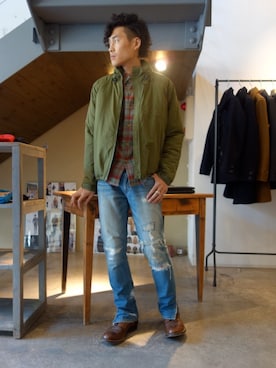 「N.HOOLYWOOD（N.ハリウッド）のアイテム（ナイロンジャケット）」を使った、ONEPAIRさん（メンズ・173cm）の秋コーディネート