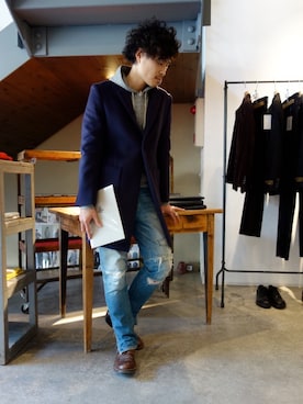 「N.HOOLYWOOD（N.ハリウッド）のアイテム（その他アウター）」を使った、ONEPAIRさん（メンズ・173cm）の冬コーディネート