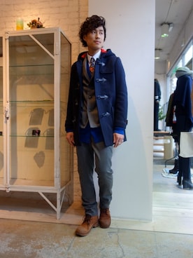 「ATTACHMENT（アタッチメント）のアイテム（ダッフルコート）」を使った、ONEPAIRさん（メンズ・173cm）の冬コーディネート