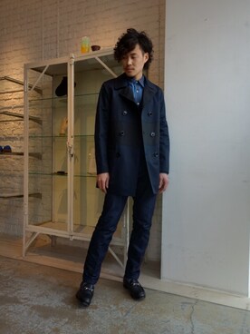 「N.HOOLYWOOD（N.ハリウッド）のアイテム（ピーコート）」を使った、ONEPAIRさん（メンズ・173cm）の冬コーディネート