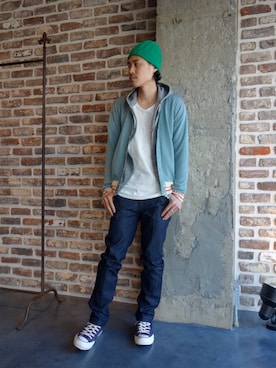 「N.HOOLYWOOD（N.ハリウッド）のアイテム（スタジャン）」を使った、ONEPAIRさん（メンズ・173cm）の冬コーディネート