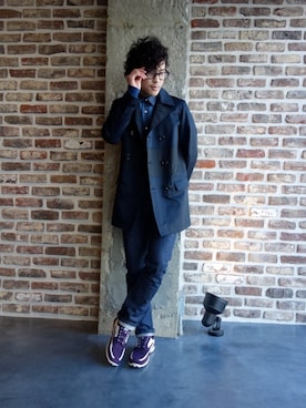 「N.HOOLYWOOD（N.ハリウッド）のアイテム（ピーコート）」を使った、ONEPAIRさん（メンズ・173cm）の冬コーディネート