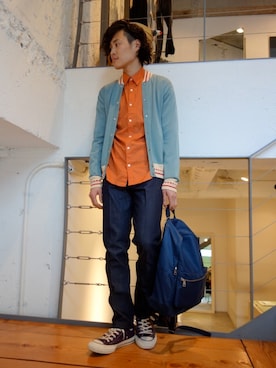 「N.HOOLYWOOD（N.ハリウッド）のアイテム（スタジャン）」を使った、ONEPAIRさん（メンズ・173cm）の冬コーディネート