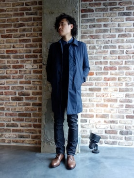 「ATTACHMENT（アタッチメント）のアイテム（ステンカラーコート）」を使った、ONEPAIRさん（メンズ・173cm）の冬コーディネート