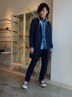 「ATTACHMENT（アタッチメント）のアイテム（ステンカラーコート）」を使った、ONEPAIRさん（メンズ・173cm）の冬コーディネート