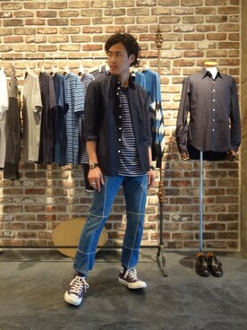 「TAKAHIROMIYASHITATheSoloIst.（タカヒロミヤシタザソロイスト）のアイテム（Tシャツ/カットソー）」を使った、ONEPAIRさん（メンズ・173cm）の夏コーディネート