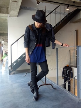 「JOHN LAWRENCE SULLIVAN（ジョンローレンスサリバン）のアイテム（デニムジャケット）」を使った、ONEPAIRさん（メンズ・173cm）の夏コーディネート