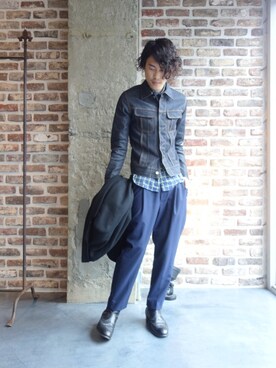 「JOHN LAWRENCE SULLIVAN（ジョンローレンスサリバン）のアイテム（デニムジャケット）」を使った、ONEPAIRさん（メンズ・173cm）の夏コーディネート