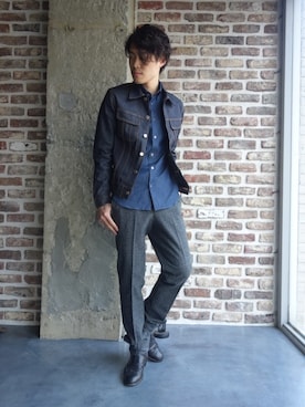 「JOHN LAWRENCE SULLIVAN（ジョンローレンスサリバン）のアイテム（デニムジャケット）」を使った、ONEPAIRさん（メンズ・173cm）の夏コーディネート