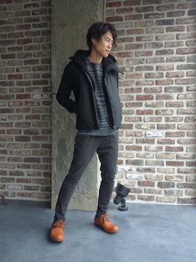 「KAZUYUKI KUMAGAI　KD42-050　タイプライターレザータ加工ダウンベスト」｜ONEPAIRさん（メンズ・173cm）の夏コーディネート