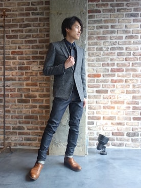 「JOHN LAWRENCE SULLIVAN（ジョンローレンスサリバン）のアイテム（デニムジャケット）」を使った、ONEPAIRさん（メンズ・173cm）の夏コーディネート
