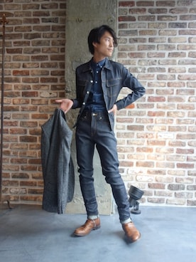 「JOHN LAWRENCE SULLIVAN（ジョンローレンスサリバン）のアイテム（デニムジャケット）」を使った、ONEPAIRさん（メンズ・173cm）の夏コーディネート