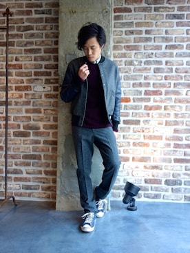 「N.HOOLYWOOD（N.ハリウッド）のアイテム（スタジャン）」を使った、ONEPAIRさん（メンズ・173cm）の秋コーディネート