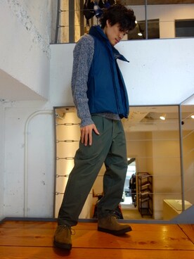 「KAZUYUKI KUMAGAI　KD42-050　タイプライターレザータ加工ダウンベスト」｜ONEPAIRさん（メンズ・173cm）の秋コーディネート