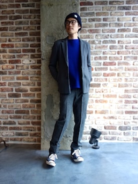 「KAZUYUKI KUMAGAI ATTACHMENT（カズユキクマガイアタッチメント）のアイテム（テーラードジャケット）」を使った、ONEPAIRさん（メンズ・173cm）の秋コーディネート