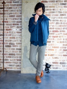 「KAZUYUKI KUMAGAI　KD42-050　タイプライターレザータ加工ダウンベスト」｜ONEPAIRさん（メンズ・173cm）の秋コーディネート