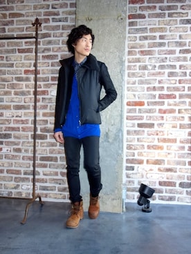 「KAZUYUKI KUMAGAI　KD42-050　タイプライターレザータ加工ダウンベスト」｜ONEPAIRさん（メンズ・173cm）の冬コーディネート