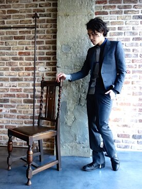「JOHN LAWRENCE SULLIVAN（ジョンローレンスサリバン）のアイテム（スラックス）」を使った、ONEPAIRさん（メンズ・173cm）の冬コーディネート