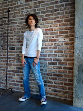 「N.HOOLYWOOD（N.ハリウッド）のアイテム（Tシャツ/カットソー）」を使った、ONEPAIRさん（メンズ・173cm）の夏コーディネート