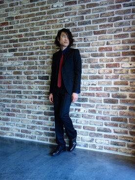 「JOHN LAWRENCE SULLIVAN（ジョンローレンスサリバン）のアイテム（スラックス）」を使った、ONEPAIRさん（メンズ・173cm）の冬コーディネート