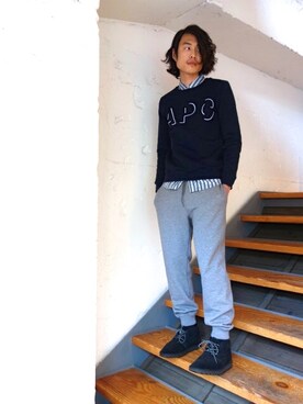 「N.HOOLYWOOD（N.ハリウッド）のアイテム（スニーカー）」を使った、ONEPAIRさん（メンズ・173cm）の冬コーディネート