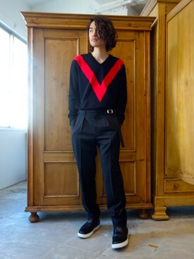 「JOHN LAWRENCE SULLIVAN（ジョンローレンスサリバン）のアイテム（スラックス）」を使った、ONEPAIRさん（メンズ・173cm）の冬コーディネート
