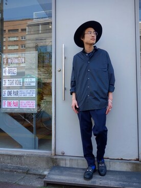 「アイテム（ハット、パープル系）」を使った、ONEPAIRさん（メンズ・173cm）の春コーディネート