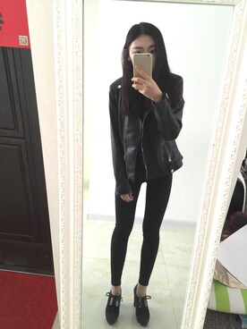 「PULL&BEAR（プルアンドベア）のアイテム（ライダースジャケット）」を使った、Shopping_肖谱迎さん（レディース・158cm）の春コーディネート