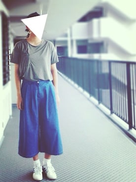 「GU（ジーユー）のアイテム（デニムパンツ、ブルー系）」を使った、KoKoさん（レディース・167cm）の夏コーディネート