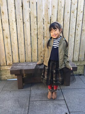 「petit main（プティマイン）のアイテム（その他トップス）」を使った、ai☆aiさん（キッズ・110cm）の秋コーディネート