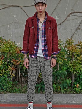 「アイテム（キャスケット）」を使った、陳強さん（メンズ・180cm・20代）の秋コーディネート
