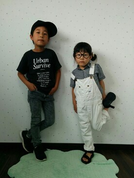 「ドラフトCO」｜「アイテム（サロペット/オーバーオール）」を使った、ちゃるrinさん（キッズ・110cm）の夏コーディネート