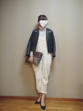 「FRAMeWORK（フレームワーク）のアイテム（ライダースジャケット）」を使った、Momyさん（レディース・167cm）の冬コーディネート