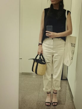 「TODAYFUL（トゥデイフル）のVintageトートバッグ（トートバッグ）」を使った、Momyさん（レディース・167cm）の夏コーディネート