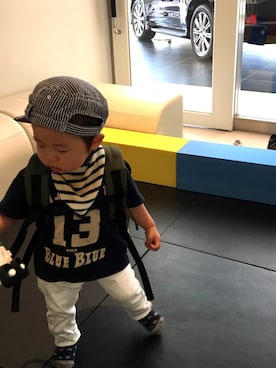 「BLUE BLUE（ブルーブルー）のアイテム（トップス）」を使った、たぁくんさん（キッズ・80cm）の夏コーディネート