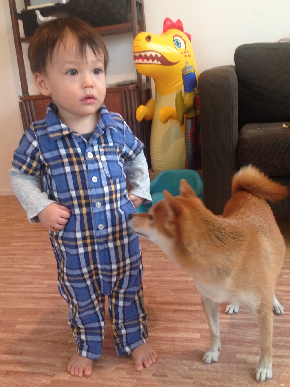 「Carter'sのアイテム（ロンパース、ブルー系）」を使った、Hugoさん（キッズ・80cm）の秋コーディネートの1枚目の写真