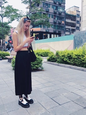 「ANAP（アナップ）のアイテム（トートバッグ、ブラック系）」を使った、戴宜庭さん（レディース）の夏コーディネート