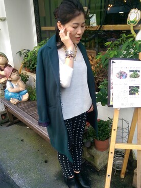 「AS KNOW AS plus（アズノゥアズプラス）のアイテム（ダッフルコート）」を使った、Kate Wangさん（レディース・152cm）の秋コーディネート