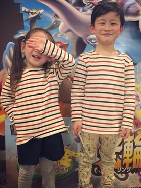 「ボーダーTシャツ」｜yu----miiさん（キッズ・110cm）の春コーディネート