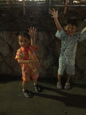 「アイテム（水着/着物・浴衣、レッド系）」を使った、yu----miiさん（キッズ・110cm）の夏コーディネート