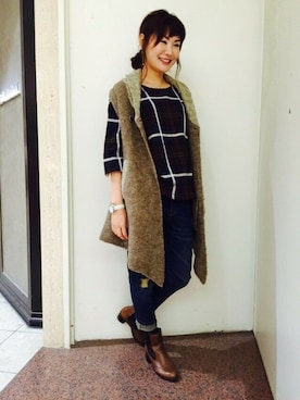 「アイテム（トップス、ブラウン系）」を使った、omikaさん（レディース・169cm）の秋コーディネート