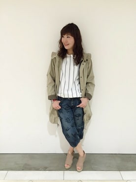「アイテム（モッズコート、ベージュ系）」を使った、omikaさん（レディース・169cm）の春コーディネート