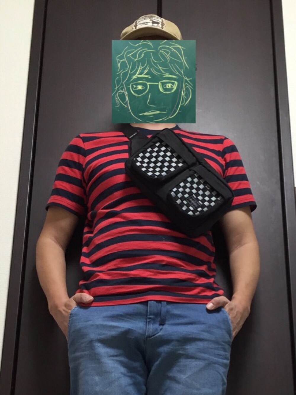 「ボーダー、サンダル、ジョガーパンツ、WEARパパ部」｜「POLO RALPH LAURENのアイテム（キャップ、ベージュ系）」を使った、moooonさん（メンズ・165cm）の春コーディネートの1枚目の写真