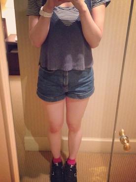 「American Apparel（アメリカンアパレル）のアイテム（Tシャツ/カットソー、ブルー系）」を使った、mikaさん（レディース・159cm）の秋コーディネート