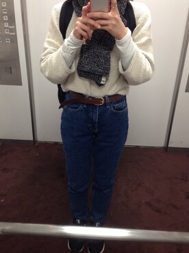 「American Apparel（アメリカンアパレル）のアイテム（ニット/セーター、ホワイト系）」を使った、mikaさん（レディース・159cm）の冬コーディネート