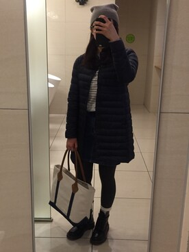 「American Apparel（アメリカンアパレル）のアイテム（Tシャツ/カットソー、ホワイト系）」を使った、mikaさん（レディース・159cm）の冬コーディネート