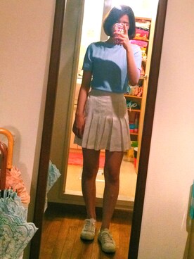 「SPINNS（スピンズ）のアイテム（スカート、ホワイト系）」を使った、いのいのさん（レディース・159cm）の夏コーディネート