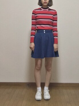 「H&M（エイチ・アンド・エム）のアイテム（ニット/セーター、レッド系）」を使った、いのいのさん（レディース・159cm）の秋コーディネート