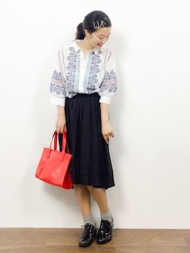 「Another Edition（アナザーエディション）のアイテム（シャツワンピース）」を使った、クボヤさん（レディース・157cm）の夏コーディネート